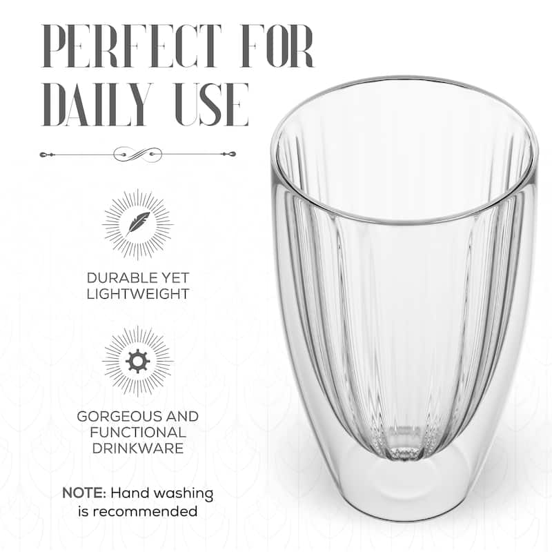 Elle Decor Ribbed Double Wall Coffee Cup Ribbed Glass Set of 2 Glass