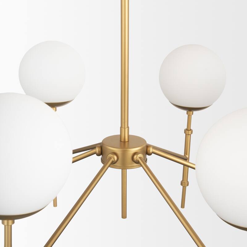 Edie Brushed Gold Metal w/ Frosted Glass Globes 6-Light Chandelier - 29.9L x 29.9W x 24.0H