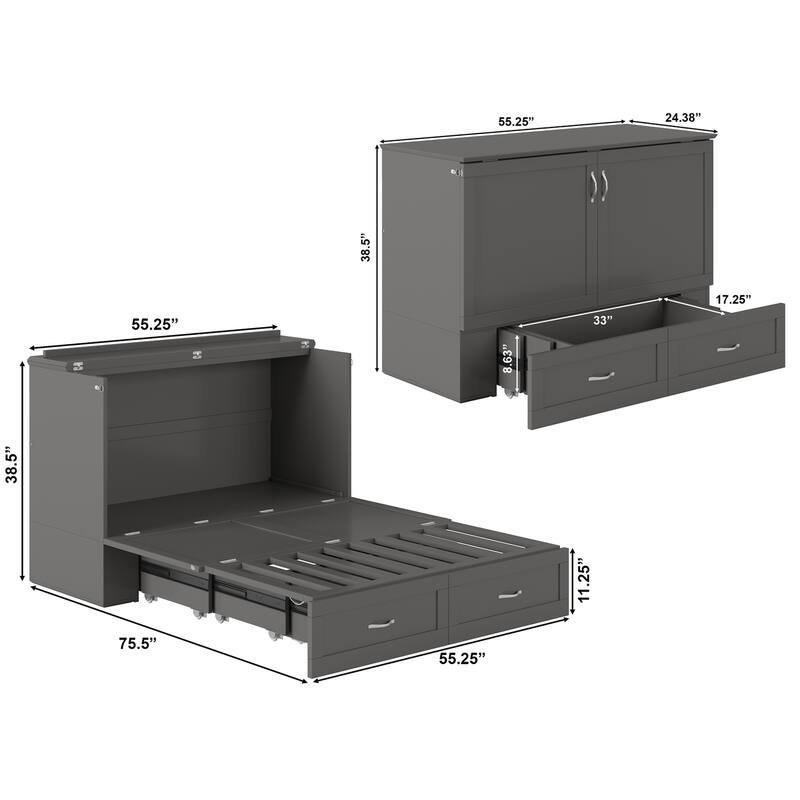 Hamilton Murphy Bed Chest with Mattress and Storage Drawer