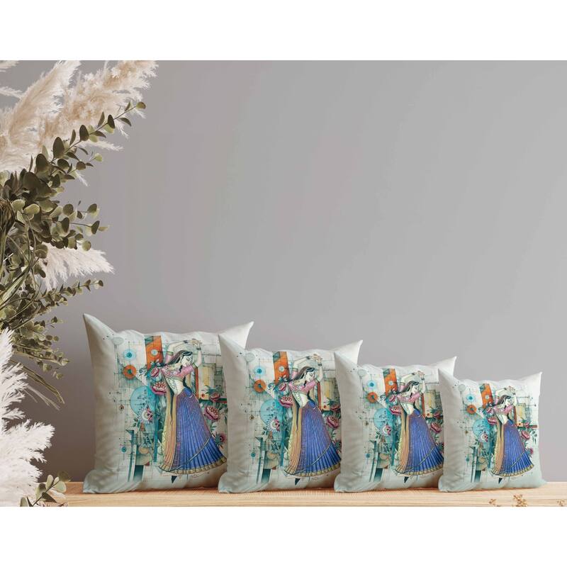 Gracefully Dancing Woman Faux Suede Reversible Throw Pillow Blue and Orange