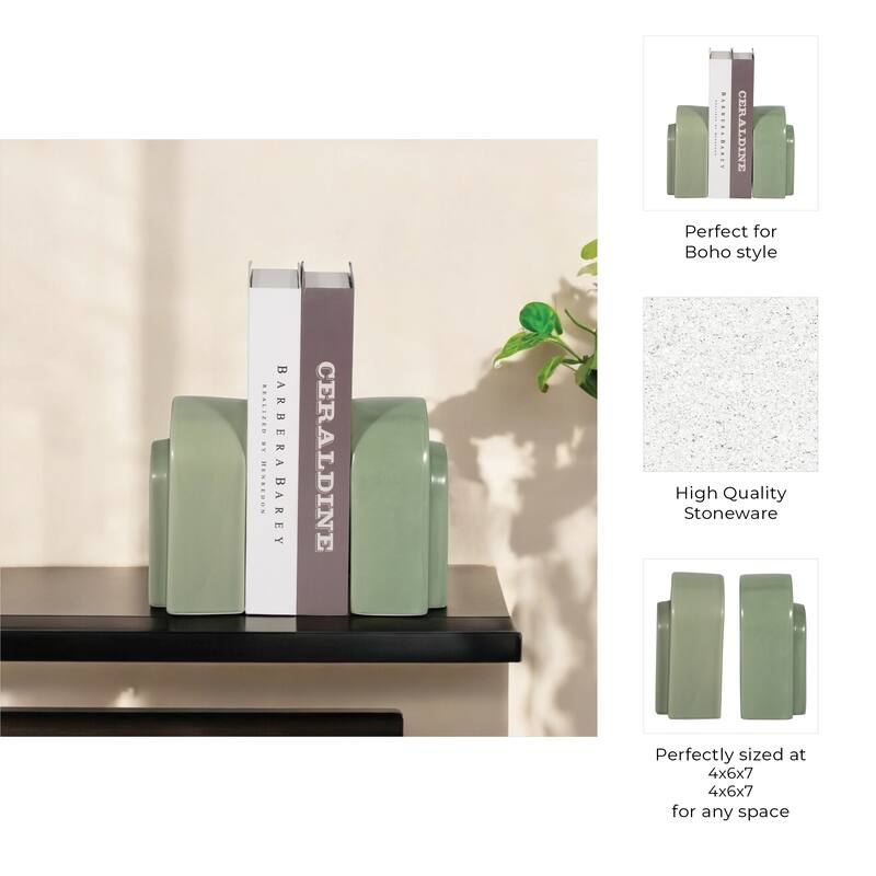 Stoneware Ceramic Boho Arch Design Modern Decorative Bookends Set of 2