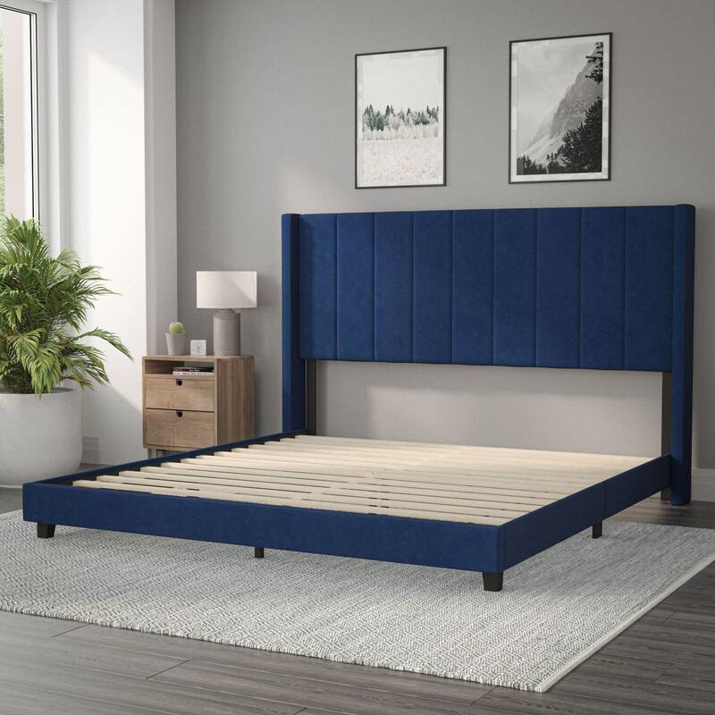 Upholstered Platform Bed with Wingback Headboard
