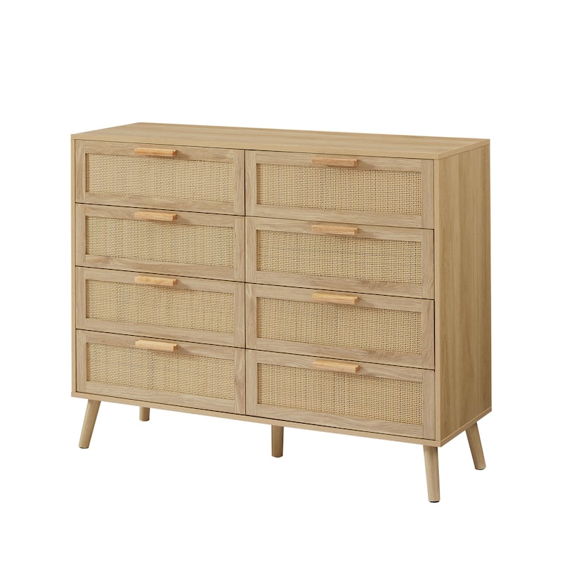 Anmytek Natural Wooden 6-Drawer Double Dresser with Wavy Drawers