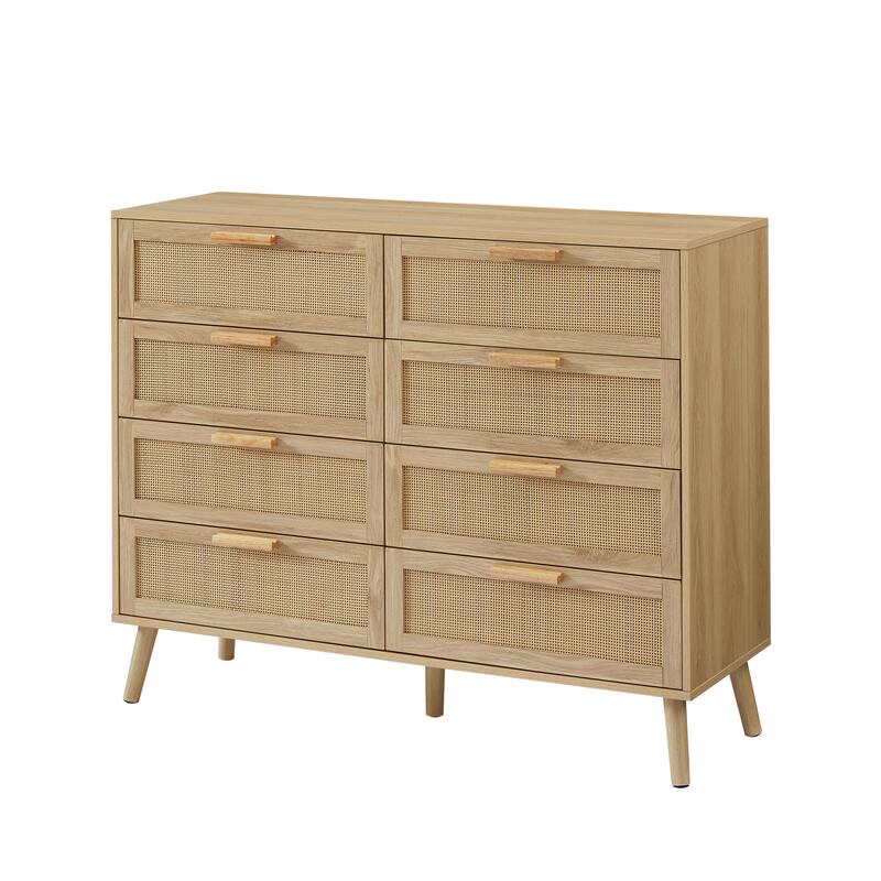 Modern Stylish Double Dressing Drawers with 8 Rattan Drawers, for Childrens Room Living Room Entryway Hallway
