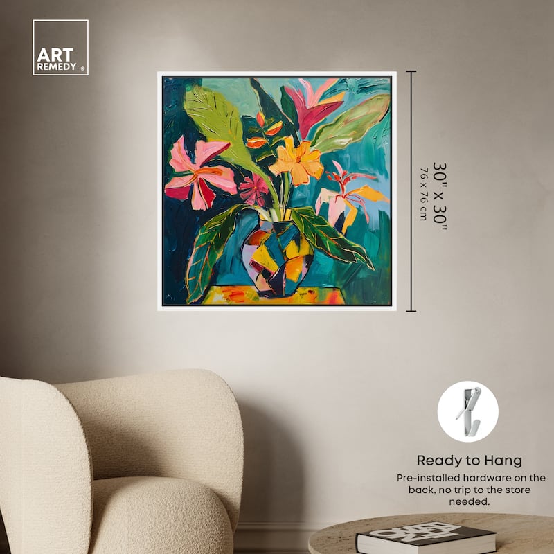 Art Remedy Vase Of Bright Tropical Flowers Ii Framed Flowers In Vase Paintings