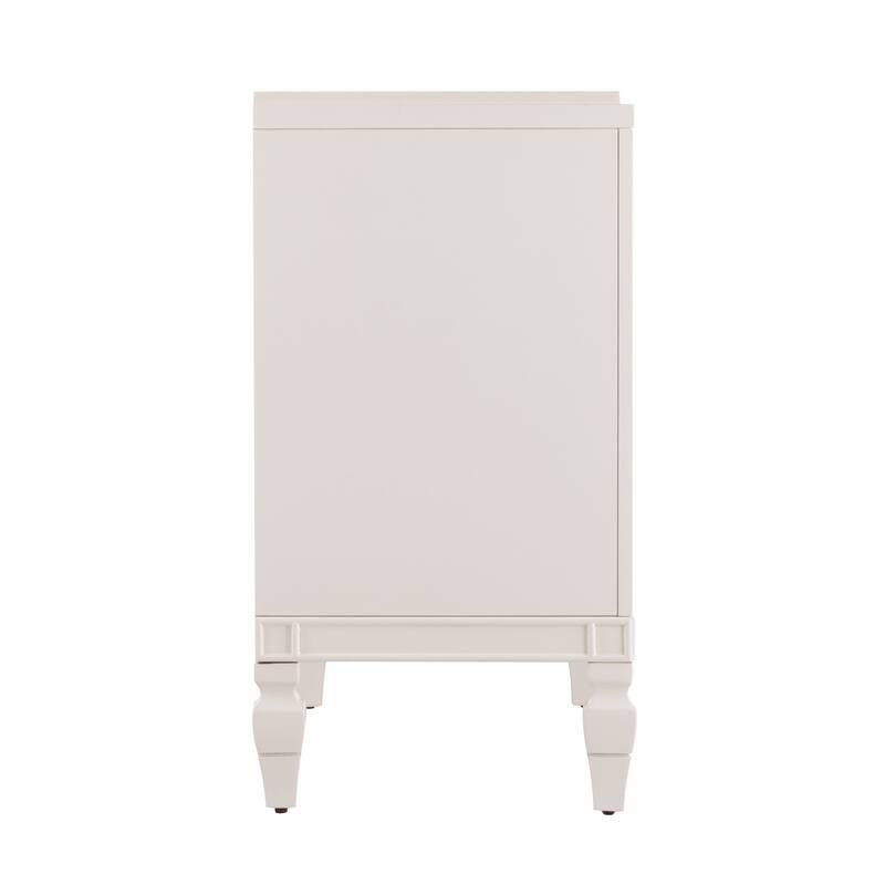 HomeRoots Antiqued White Geometric Lines Low Accent Cabinet Buffet - 63.5' X '30.25' X '16