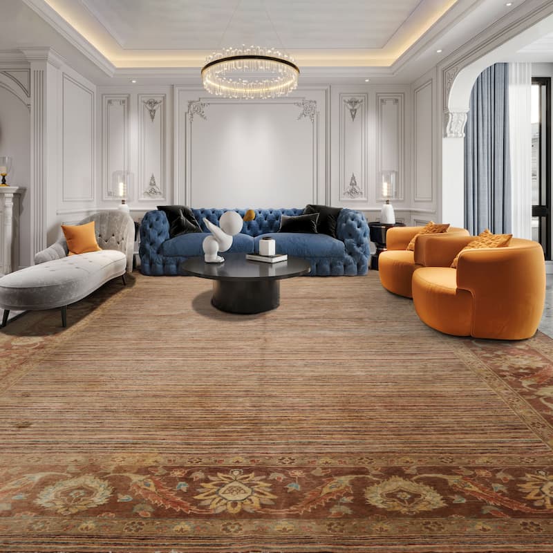 10'1''x13'9'' Hand Knotted Beige Wool Transitional Peshawar Silky Sheen Rug - 10' 1'' x 13' 9''