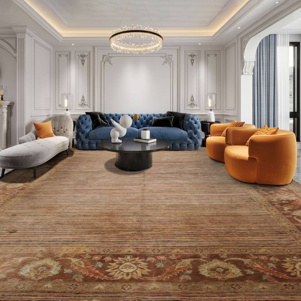 10'1''x13'9'' Hand Knotted Beige Wool Transitional Peshawar Silky Sheen Rug - 10' 1'' x 13' 9''