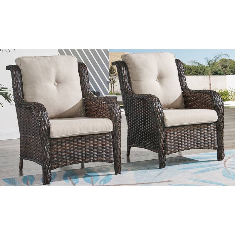 Gymojoy Outdoor Wicker Club Chairs Patio Furniture with Cushion (Set of 2)