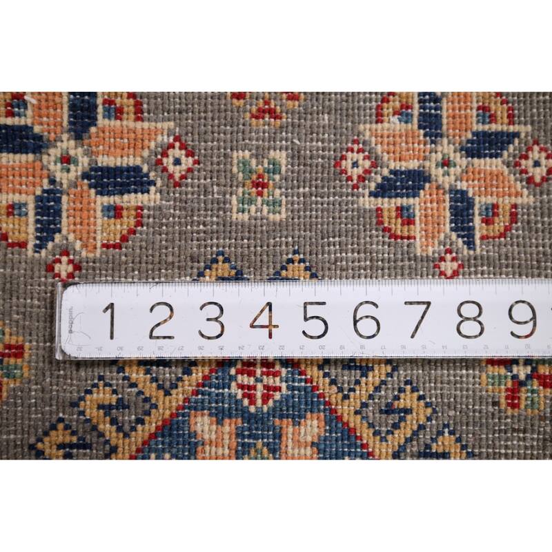 Hand Knotted Oriental 100% Wool Carpet Traditional Geometric Greys & Charcoal Kazak Area Rug - 3' 1'' X 2' 0''