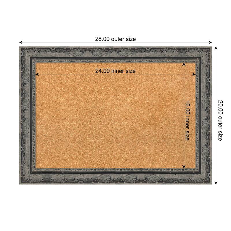 Filigree Matte Black Framed Cork Board - Bulletin Board, Organization Board, Pin Board - Natural - 28 x 20 in