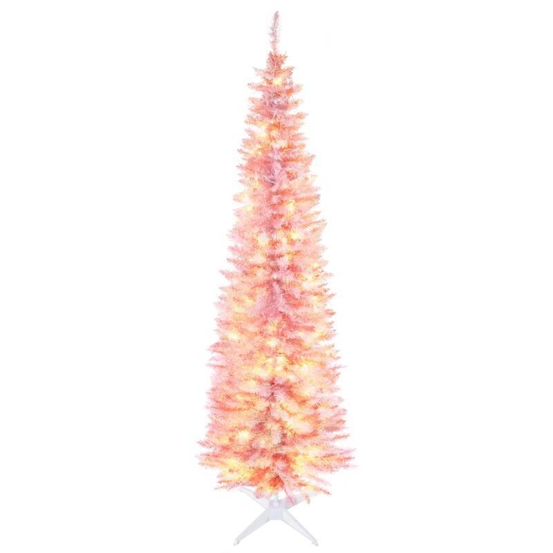 7FT Pre-Lit Slim Christmas Tree with 200 LED Lights and Realistic Branch Tips
