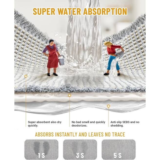 Large Waffle Bath Mat Set, Non Slip Bathroom Mat Set