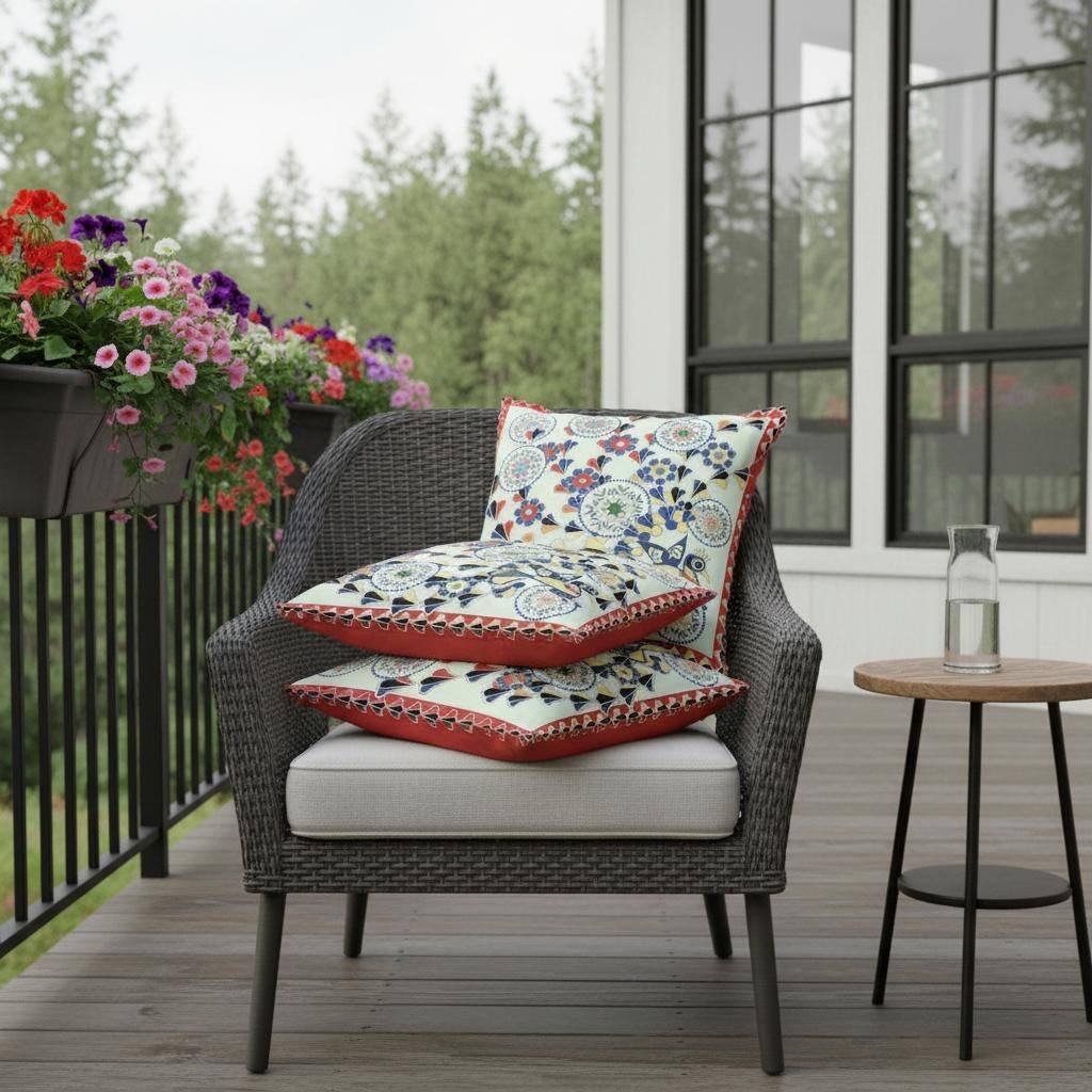 HomeRoots Set of Two 16" X 16" Green and Red Peacock Blown Seam Floral Indoor Outdoor Throw Pillow - 16.00' X '16.00' X '5.00