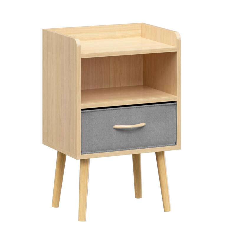 Nightstand With Collapsible Fabric Drawer,2-Tier Storage End Table, Wood Side Table With Storage Cabinet For Kids,Adults