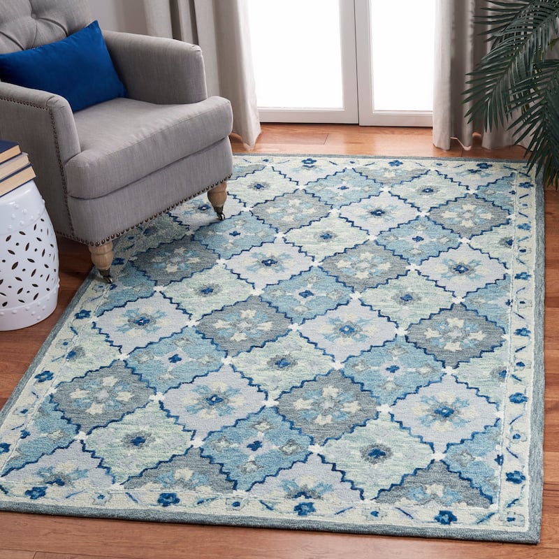 SAFAVIEH Handmade Suzani Anitra Floral Trellis Wool Rug - 5' x 8' - Blue/Grey