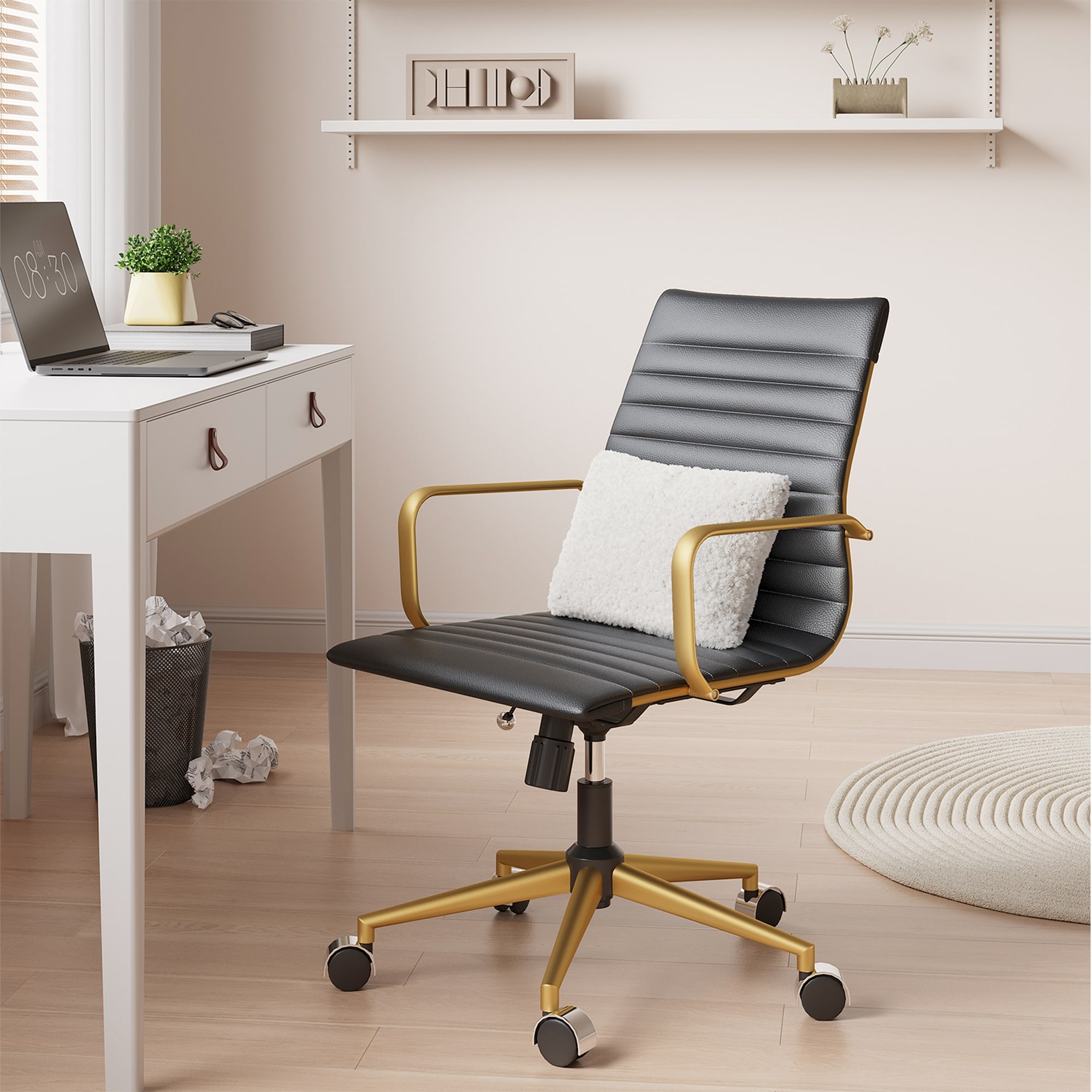 Executive Office Chair Ribbed Adjustable Swivel Home Office Desk Chair