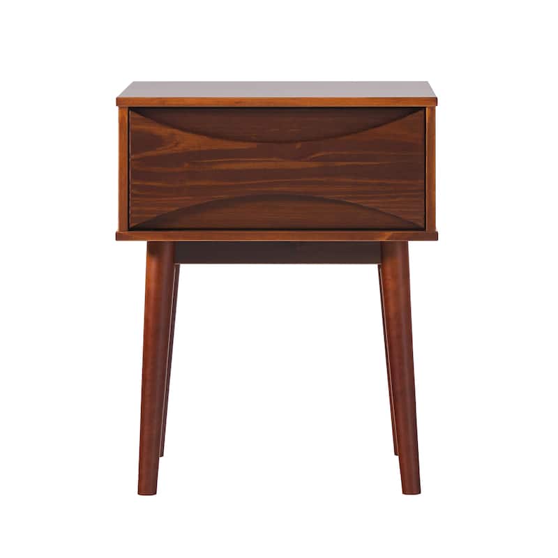 Mid-Century Modern 1-Drawer Solid Wood Nightstand - Walnut