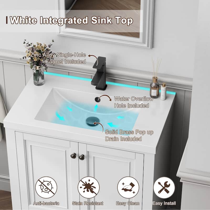 Retro Bathroom Vanity Cabinet Solid Wood Classic with Ceramic Sink