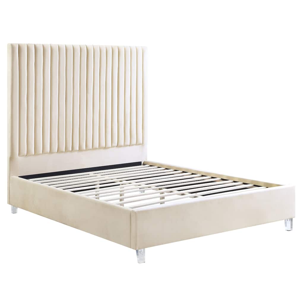 Claira Beige Platform Bed with Tufted Headboard