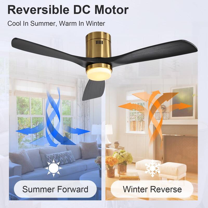 Sofucor 52 Inch Flush Mount Ceiling Fan with Remote, Reversible Motor,Integrated Light Optional