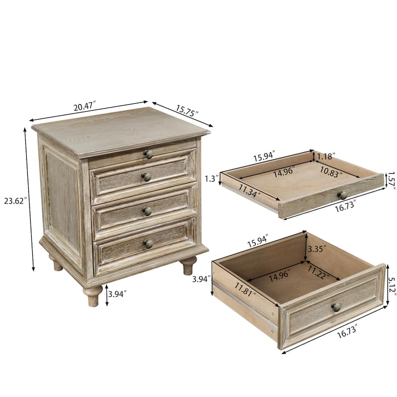 Traditional 3-Drawer Nightstands with Pull-Out Shelf and Solid Wood Legs