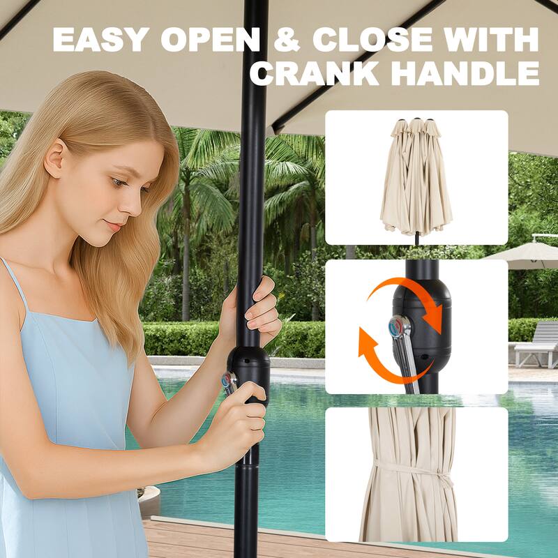 15FT Double-Sided Patio Umbrella with Umbrella Base and 2 Sandbags