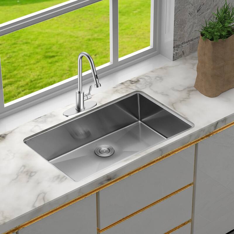 Undermount Kitchen Sink 16 Gauge 9 Inch Deep Single Bowl Kitchen Sink Basin, Includes Drain Assembly (No Additional Accessories)