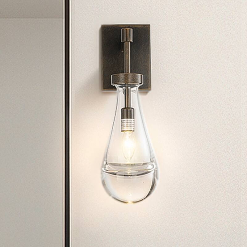 1-Light W5" Farmhouse Raindrop Glass Bronze / Brush Black Nickel Wall Light Rustic Teardrop Bathrooom Vanity Ligh - W5'' - Bronze