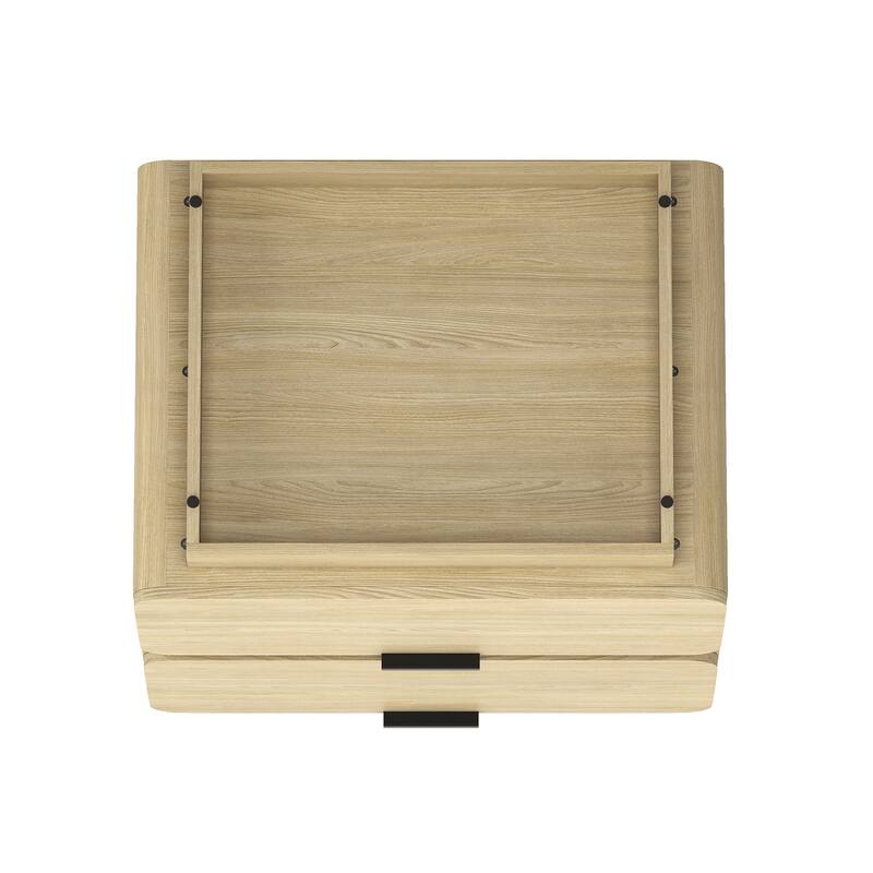 Modern Nightstand with 2 Drawers Wood Grain Texture Metal Pulls