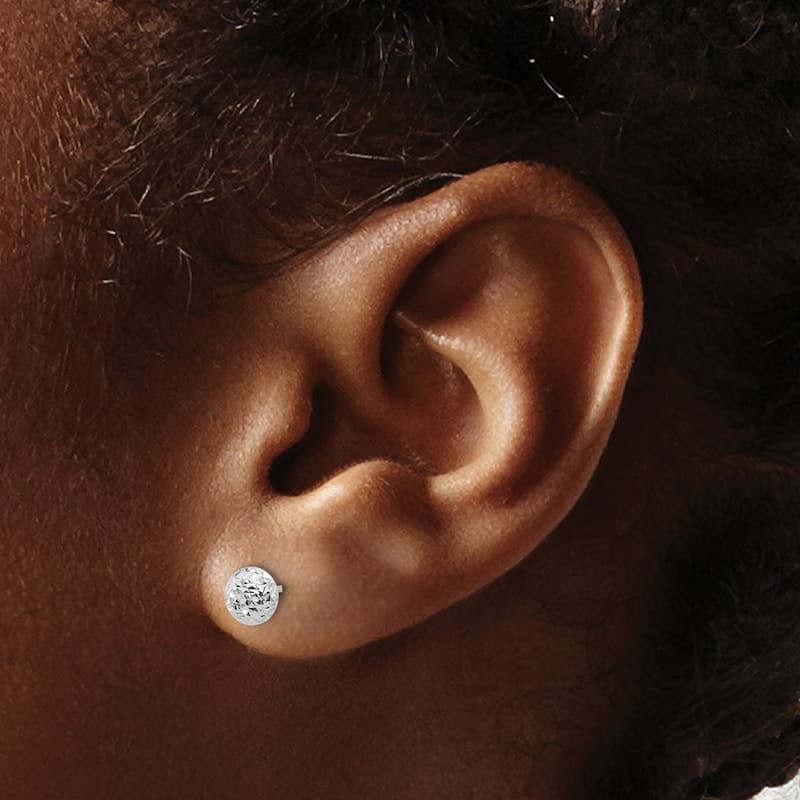 Curata 14k White Gold Polished and Sparkle Cut Button Post Earrings - 5.53x5.53mm