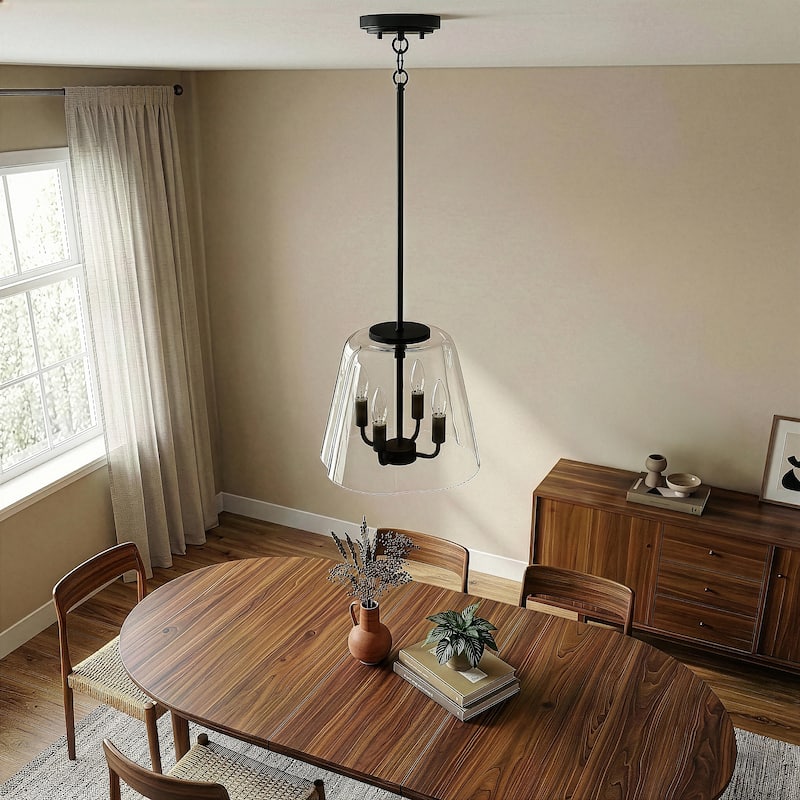 Htront Four-Light Pendant with Clear Striped Glass - Black