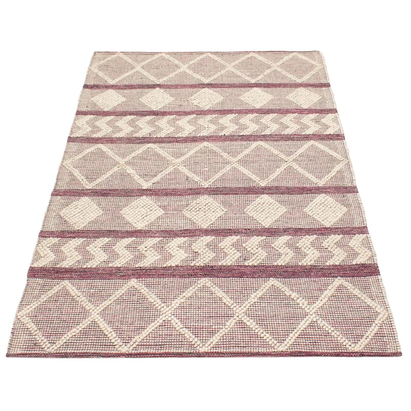 ECARPETGALLERY Braid weave Sienna Cream, Pink Wool Rug - 4'11 x 7'11