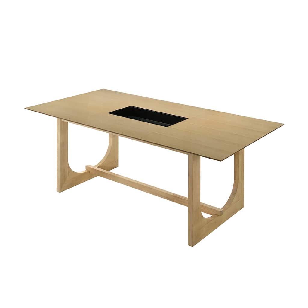 Rectangular Wooden Dining Table with Double U-Shape in Natural