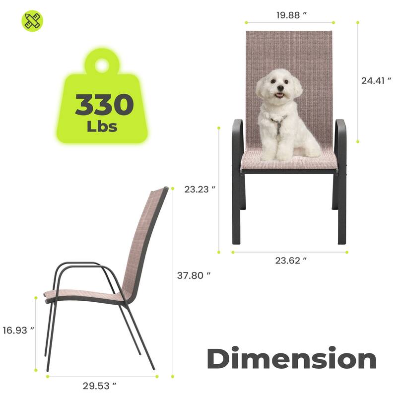 2-Pieces Stackable Black Steel Frame Stationary Dining Chair Dining Chairs Set