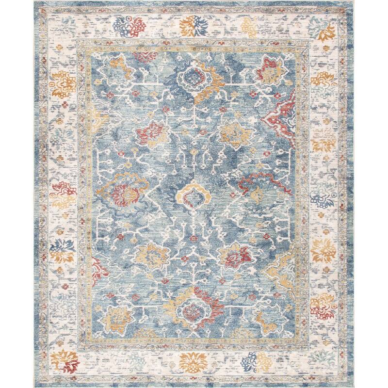 Pasargad Home Turkish Heritage Geometric L.Blue/Beige Area Rug - 5' 0" X 8' 0"