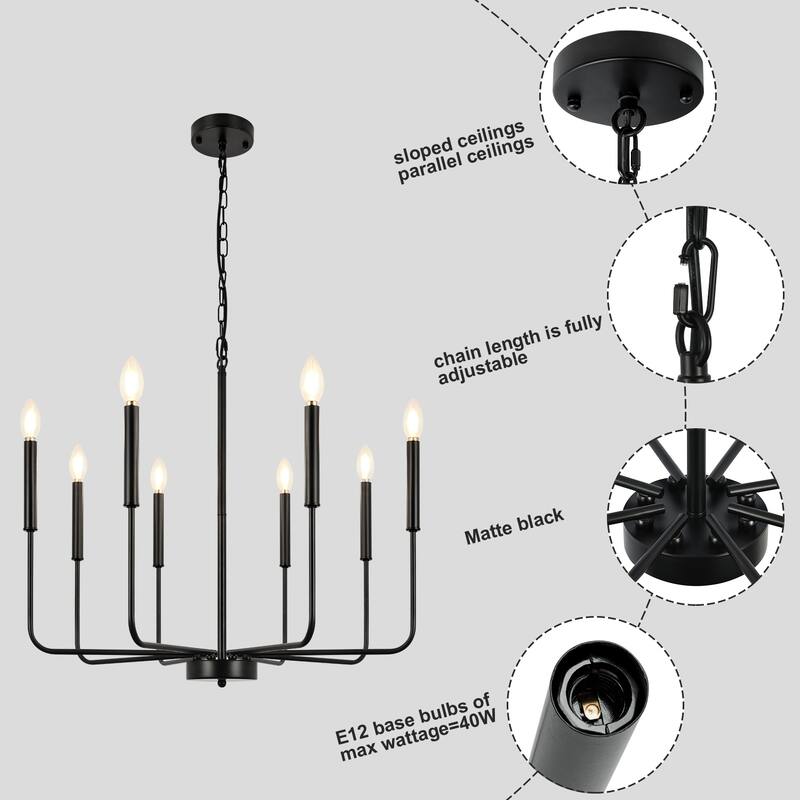 8-Light Farmhouse Traditional Candle Chandelier for Dining Room Bedroom Living Room