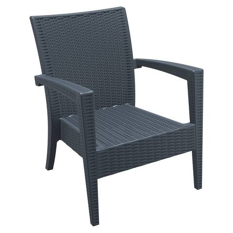 35" Gray Outdoor Patio Wickerlook Club Chair with Natural Sunbrella cushion