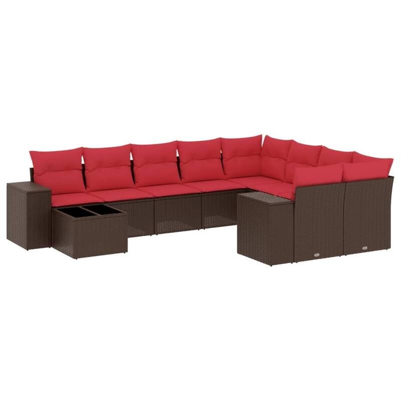 vidaXL 10 Piece Patio Sofa Set with Cushions Black/Brown/Gray Poly Rattan - 24.4 x 24.4 x 27.2