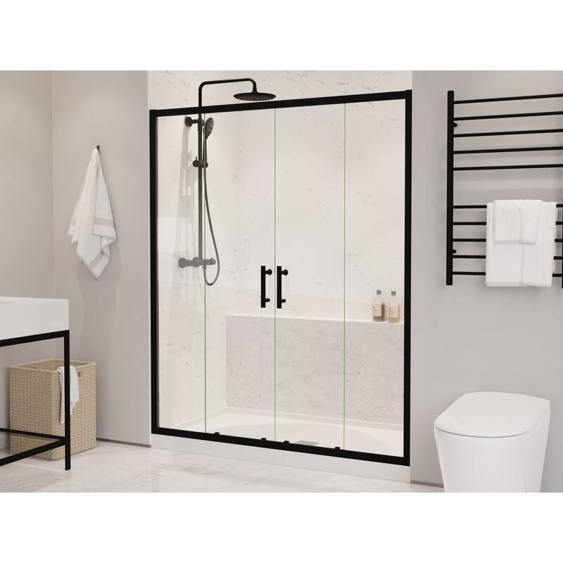 Romance Series 59 to 60 in. x 70 in. H Sliding Framed Shower Door in Multiple Finishes with Tsunami Guard Tempered Clear Glass