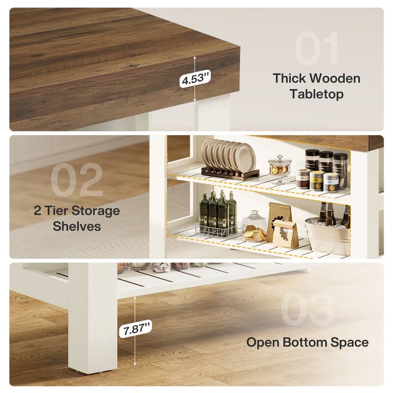 55.1-Inch Kitchen Island with Seating and Storage Shelves