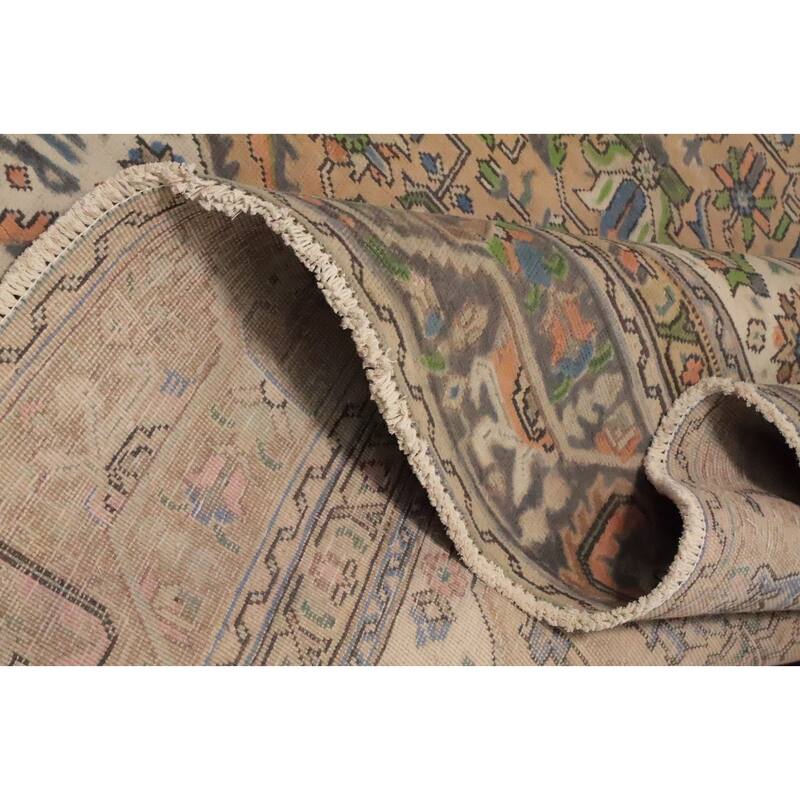 Hand Knotted Oriental 100% Wool Carpet Traditional Floral Peach Tabriz Area Rug - 11' 9'' X 8' 10''