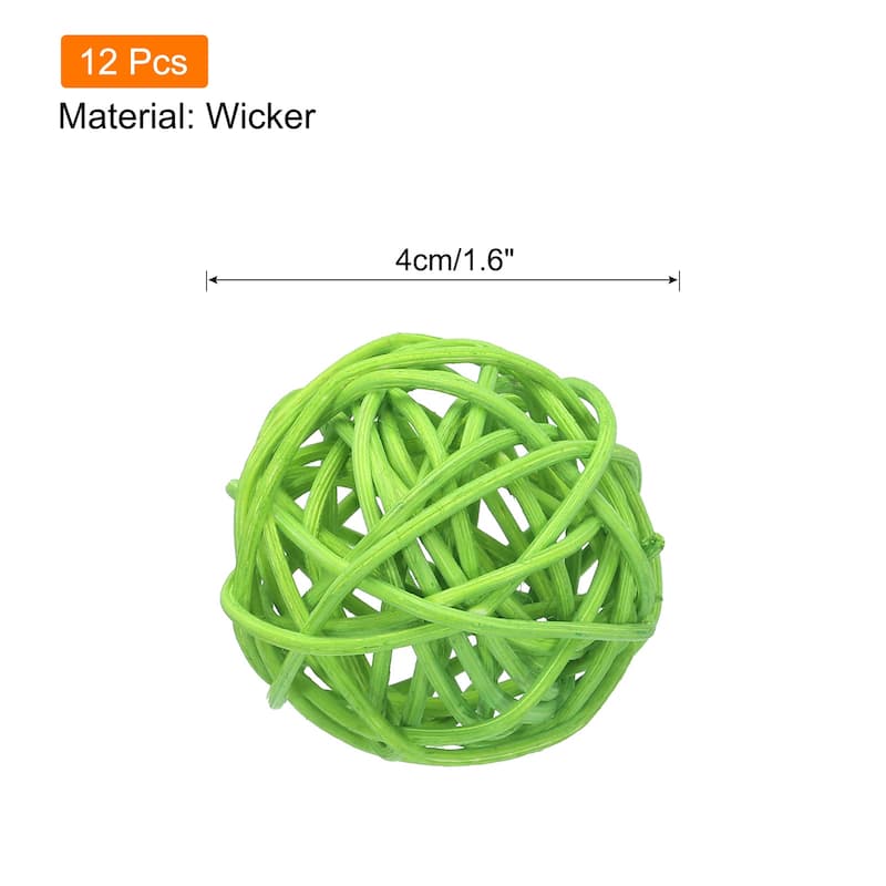12 Pcs Wicker Rattan Balls 1.6 Inch Rattan Decorative Balls - Grass Green