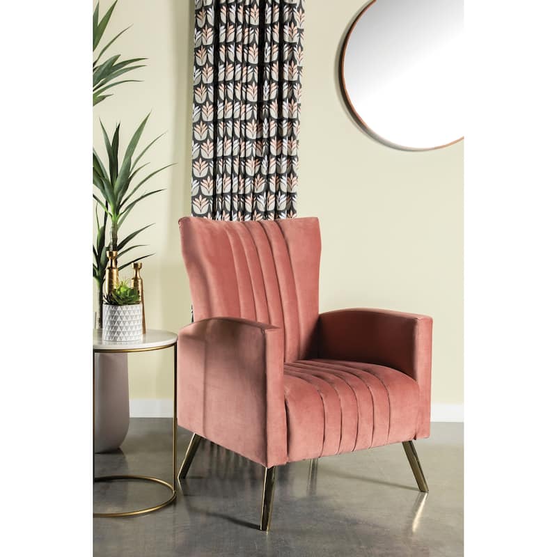 Modern Design Rose Pink living Room Accent Chair with Vertical Channeled Tufting