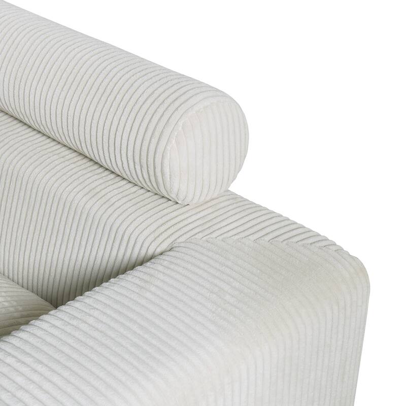 4 Seater Cream Corduroy Modular Sofa with 2 Ottomans and 2 Pillows