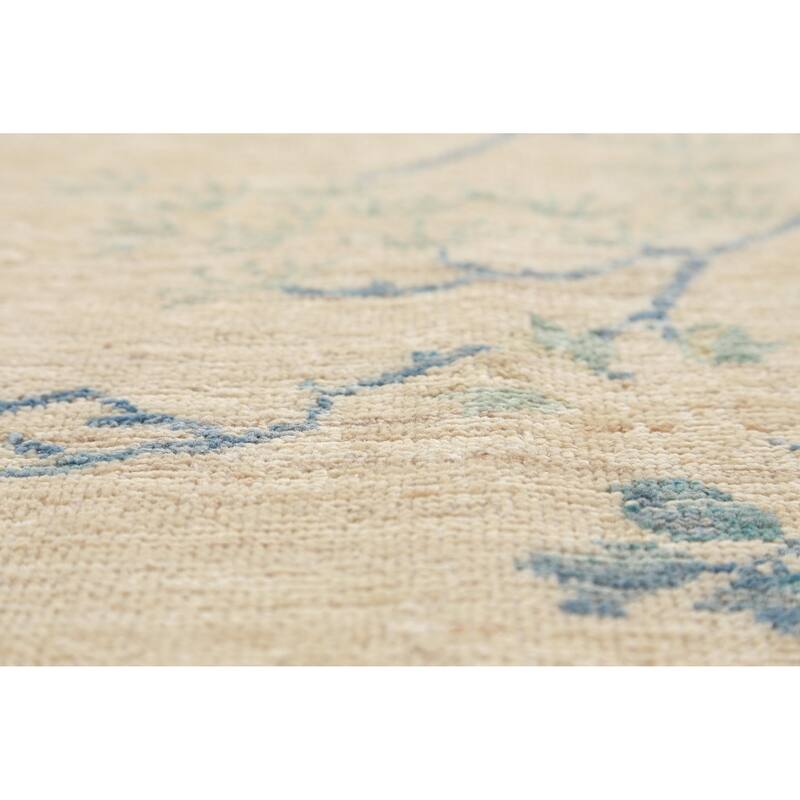 Hand Knotted Oriental 100% Wool Carpet Traditional Floral Beige & Ivories Art Deco Runner Rug - 10' 3'' X 2' 9''
