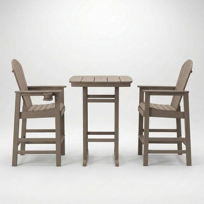 HDPE Bar-Height Outdoor Patio Pub Table, 42.1" Square High Top Bistro Table with Umbrella Hole, Weather-Resistant Slatted Top