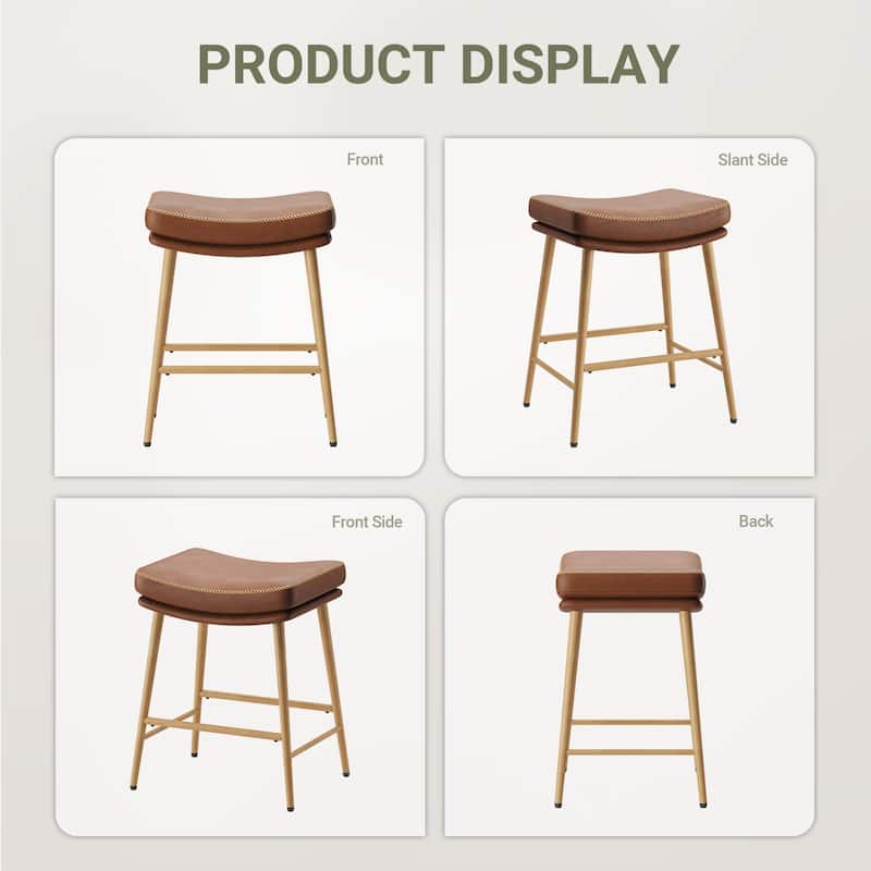RENEWLINE Metal Bar Stools, 24 Inch Backless Counter Height Stools（Set of 2/3/4/6） with PU Leather Seat & Footrest