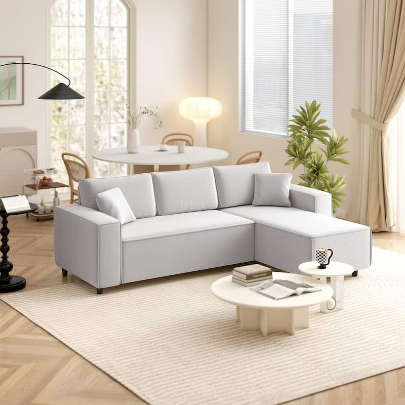 HOMCOM 95" Sectional Sofa with Reversible Chaise Lounge, L-Shaped Corner Sofa with Corduroy Fabric, Pocket Spring, 2 Pillows