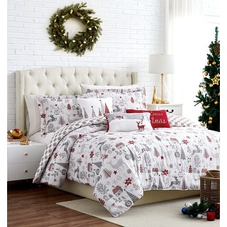 Holly Jolly Queen Sheet Set Winter Chalet Christmas Village    Fits 16" Mattress 